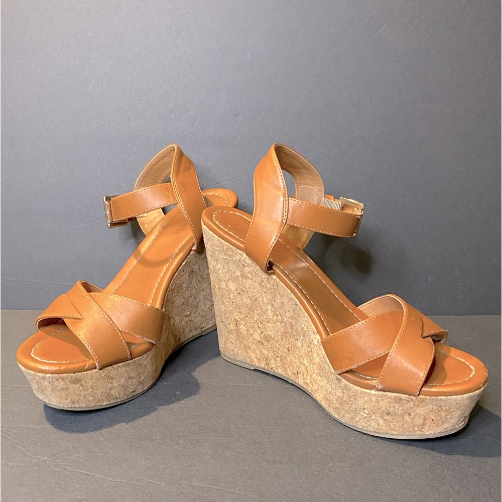 Limelight Brown Strappy Cork Wedges Size 8